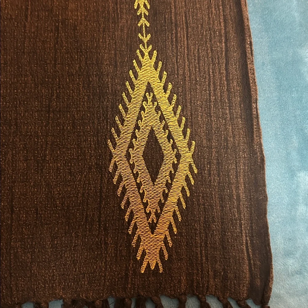 Zara Brown Shawl/Scarf with Yellow Geometric Design